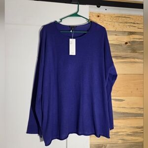 NWT Eileen Fisher Viola Royal Blue/Purple Tencel/Silk Round Neck Top size XL